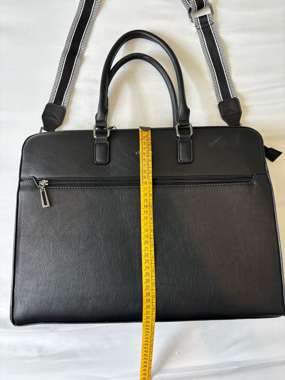Double Black Leather Briefcase with Striped Detachable Strap - Picture 4 of 9